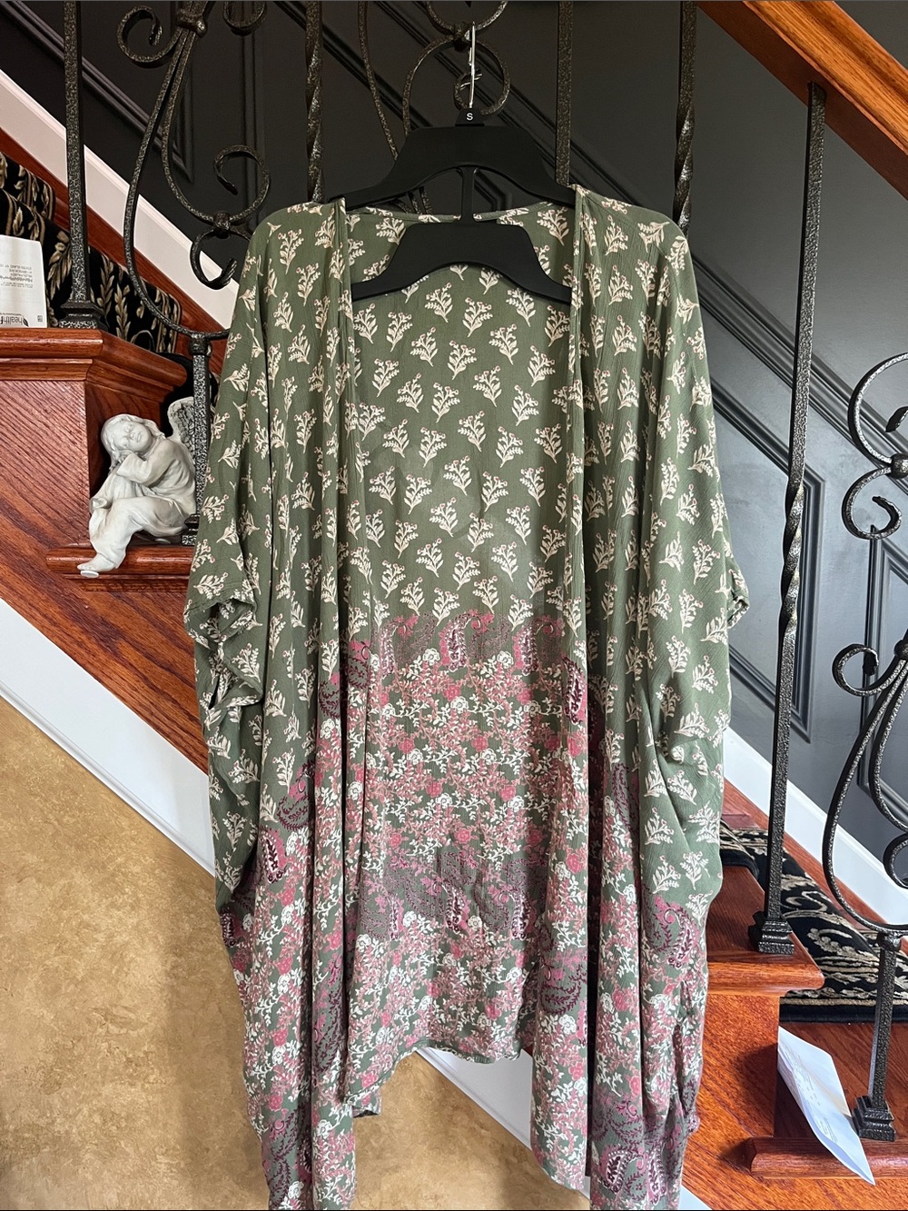Angie Olive Green and Pink Floral Kimono Bohemian Style Wrap M